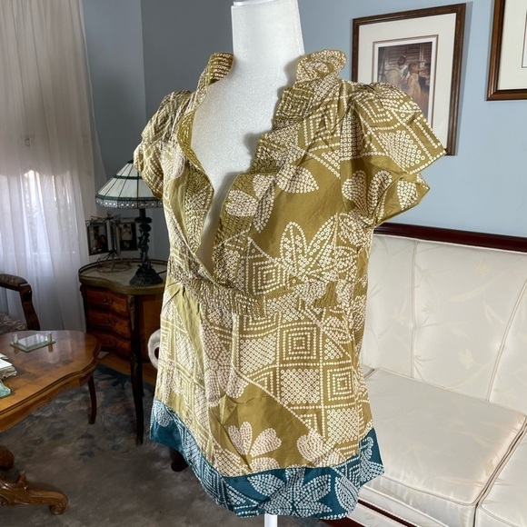 bcbgmaxazria Green V-Neck 100% Silk Top With Ruffles Size Small - Picture 10 of 10